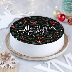 Merry Christmas Pineapple Cake with Custom Photo – 6-inch round cream cake.