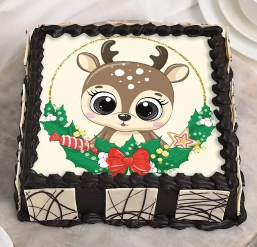 Christmas Reindeer Chocolate Cake – Delicious chocolate cake with festive reindeer decorations for Christmas celebrations.