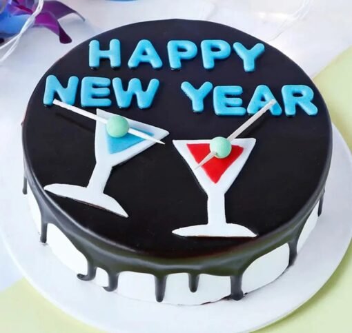Delicious New Year Black Forest Cake with Chocolate and Cherry Toppings for Holiday Celebrations.