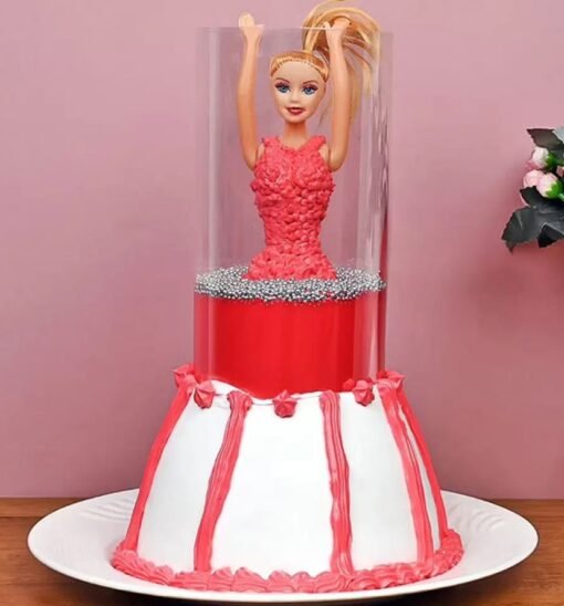 Cute Red Barbie Pull Me Up Vanilla Cake for a fun birthday celebration