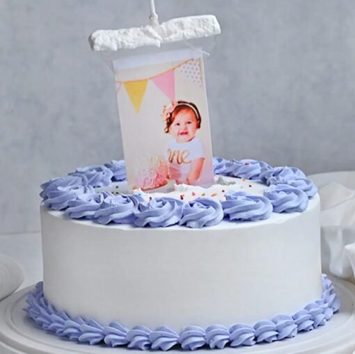 Vanilla Photo Cake with pulling design and custom photo for special occasions