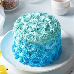 Custom-designed Blue Roses Chocolate Cake with stunning blue floral details