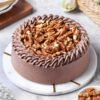 Delicious Crunchy Walnut Chocolate Cake topped with fresh walnuts and smooth chocolate