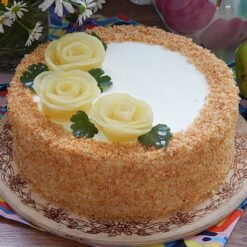 Pineapple cake with rose decoration - Roses On Top Pineapple Designer Cake for celebrations