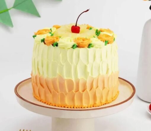 Delicious creamy pineapple cake with fresh tropical fruit and smooth cream