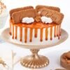 Irresistible Lotus Caramel Cake featuring crunchy Lotus biscuits and creamy caramel