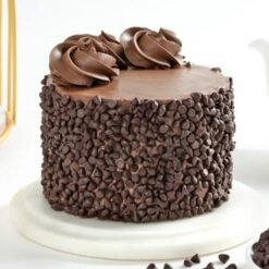 Delicious and moist Choco Chip Truffle Cake with a smooth chocolate truffle center