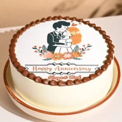 Personalized anniversary cake with couple’s photo for memorable moments