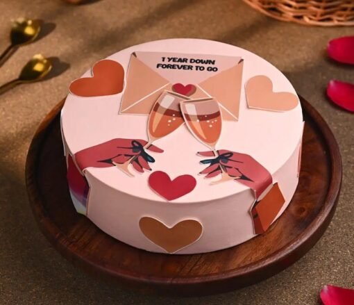 Anniversary Special Cake with delicate decoration, ideal for love-filled occasions