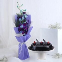 Love In Blooms Combo featuring a vibrant floral bouquet and a delicious cake, perfect for romantic surprises and special occasions.