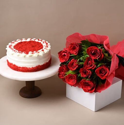 A stunning floral arrangement paired with a luscious cake, creating the ultimate gift for romance, celebrations, and heartfelt surprises.