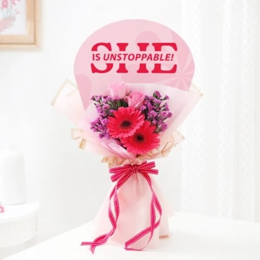 Elegant Women’s Day bouquet featuring vibrant roses, lilies, and seasonal flowers, beautifully arranged to honor and celebrate the special women in your life.