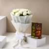 Elegant bouquet of heavenly roses paired with premium chocolates, a delightful gift for romantic occasions and special moments.