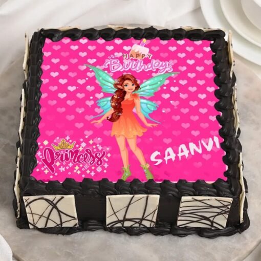 Princess Butterfly Barbie Cake featuring a Barbie doll with butterfly wings, pastel frosting, and elegant floral accents.