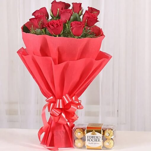 Flower bouquet with assorted sweet bites combo for gifting.