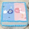 Elegant baby shower cake with pastel decorations and baby-themed toppers.