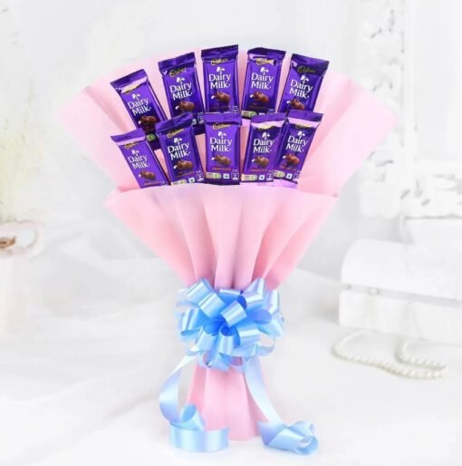 Bouquet made of Dairy Milk chocolates arranged as a gift.