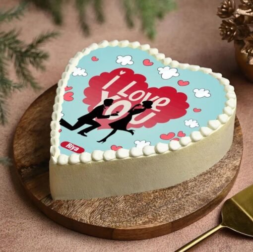 Heart-shaped proposal cake with "Will You Be Mine?" message, perfect for engagements, proposals, and Valentine's Day celebrations.