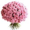 Large bouquet of 100 pink roses wrapped beautifully as a grand romantic gift.