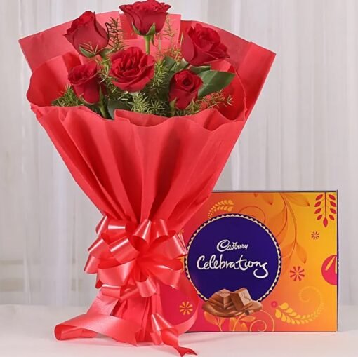 Romantic flower bouquet paired with delicious sweet bites, perfect for gifting.