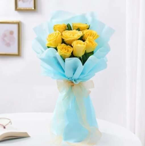A vibrant bouquet of fresh yellow roses, symbolizing happiness, friendship, and warmth.