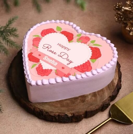 Rose Day Heart Cake — heart-shaped romantic cake decorated with roses, perfect for Rose Day celebrations.