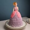 Barbie doll cake with a vibrant multicolored frosting gown, confetti sprinkles, and fondant flowers, ideal for a joyful kids’ birthday.