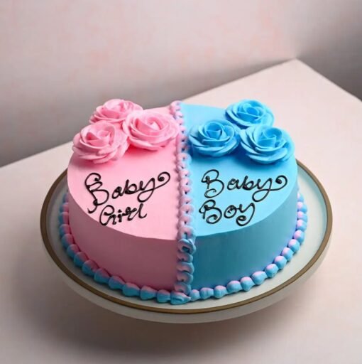Pink or Blue Surprise Cake with pastel decorations, ideal for gender reveal parties.