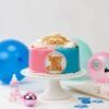 Sweet Reveal Cake with pink and blue accents, perfect for a gender reveal celebration.