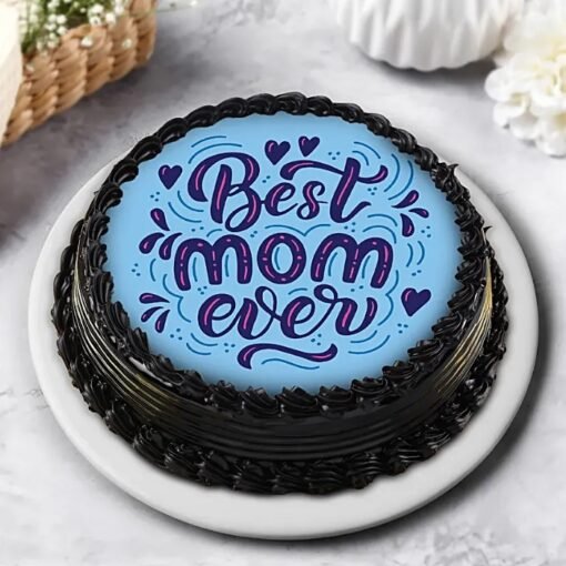 Best Mom Ever Cake — beautifully decorated cake with “Best Mom Ever” topper, floral details, and pastel colors, perfect for Mother's Day.