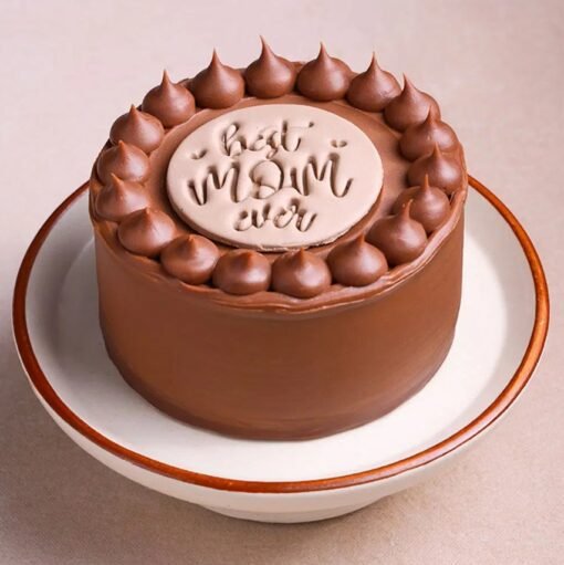 Best Mom Ever Chocolate Cake — luscious chocolate cake topped with decorative elements and a heartfelt "Best Mom Ever" message.