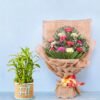 Mother’s Day gift set with a vibrant flower bouquet and a potted plant — a thoughtful mix of freshness and lasting love.