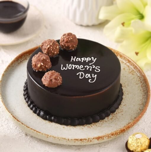 Chocolate Truffle Women’s Day Cake with a luxurious chocolate glaze and elegant decorations, perfect for honoring women’s strength and beauty.