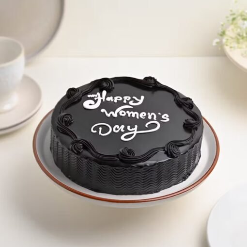 Happy Women’s Day Truffle Cake with a luxurious chocolate glaze and elegant decorations, perfect for honoring women’s strength and beauty.