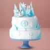 Elsa's Magic Frozen Cake with icy decorations, snowflakes, and Elsa topper, perfect for Frozen-themed events and birthdays.