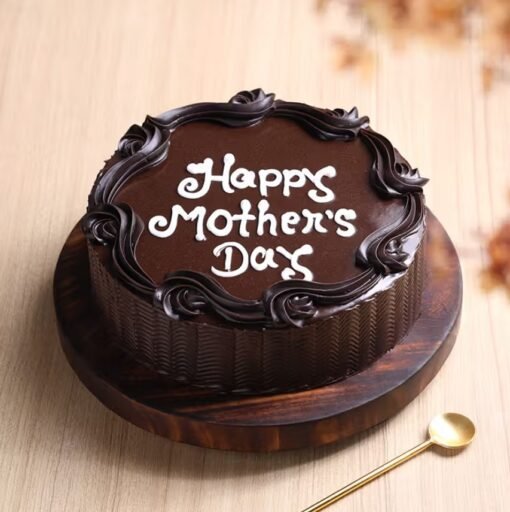 Happy Mother’s Day Chocolate Truffle Cake — rich, glossy chocolate cake with a festive Mother’s Day message and elegant design.