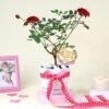 Happy Mother's Day Rose Plant — vibrant rose plant in a charming pot with a festive Mother’s Day tag.