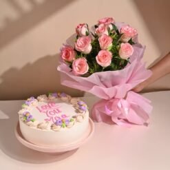 Love You Mother’s Day Combo — a heartwarming gift set featuring a delicious cake and a fresh flower bouquet for Mother's Day.