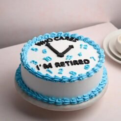 Elegant Retirement Celebration Cake with farewell decorations, a heartfelt message, and celebratory elements for a special retirement party.