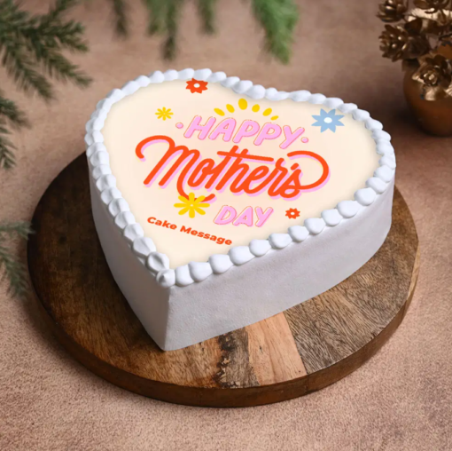 Happy Mother’s Day Heart Cake — heart-shaped cake with charming decorations and a loving message, perfect for celebrating Mom.