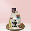Farewell cake with elegant frosting, heartfelt message, and delicate decorations, perfect for goodbye parties and retirement celebrations.