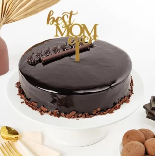 Truffle Indulgence Mother’s Day Cake — rich chocolate cake with glossy ganache, elegant swirls, and a special Mother’s Day topper.