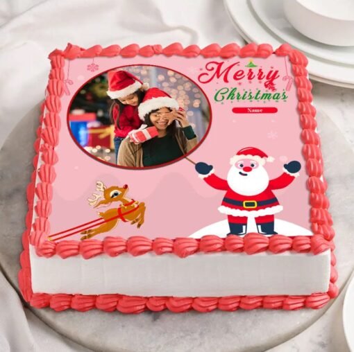 Christmas Smiles Photo Cake with customizable festive design.