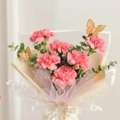 Mother’s Day Carnations Bouquet with pink, red, and white carnations wrapped beautifully