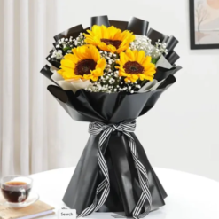 Fresh sunflower bouquet wrapped for gifting