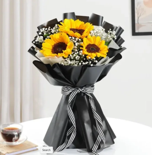 Fresh sunflower bouquet wrapped for gifting