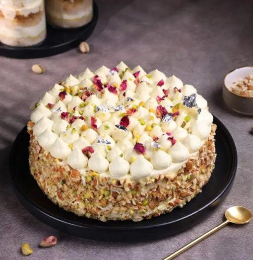 Holi-themed Gulkand Thandai cake with festive colors
