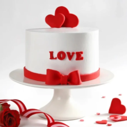 Love Hearts Cake-Romantic cake with heart decorations and cream frosting