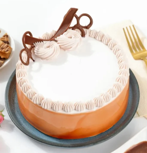 Butterscotch cake with caramel glaze and cream topping