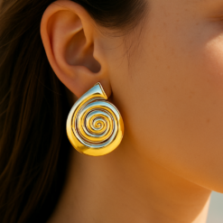 Anti-Tarnish Aurora Spiral Statement Earrings – Gold Tone Finish